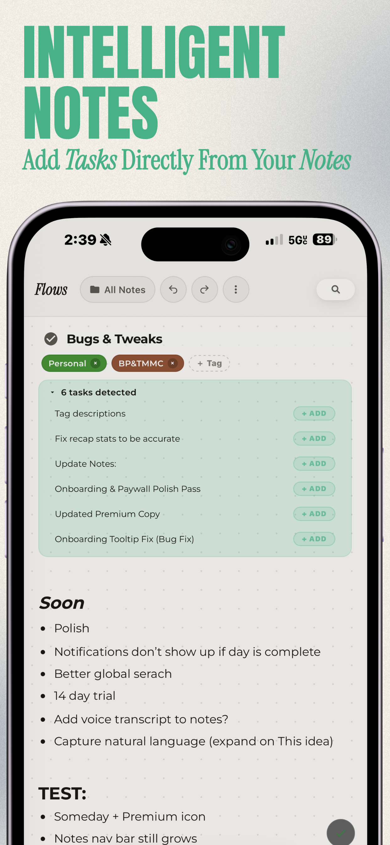 Intelligent Notes — Add tasks directly from your notes
